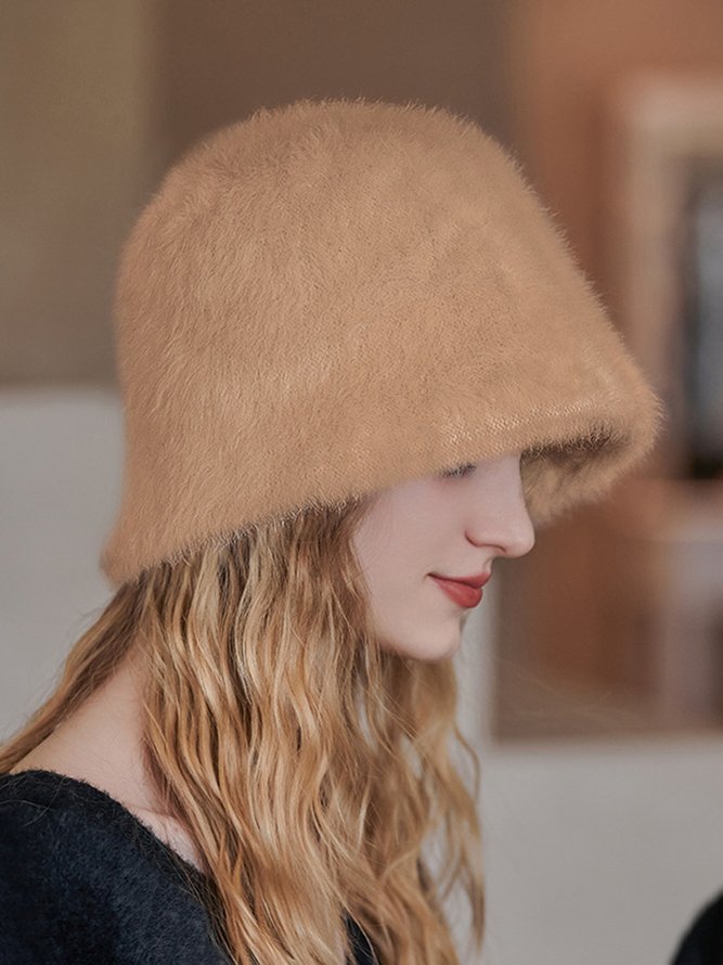 Women Casual Warm Faux Fur Bucket Hat