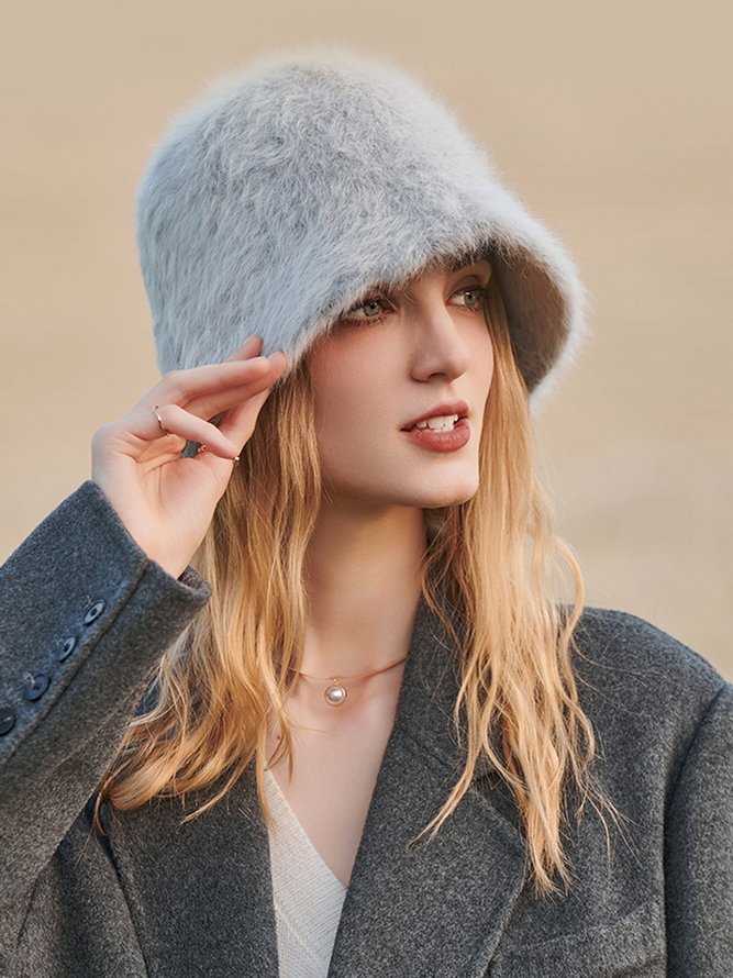 Women Casual Warm Faux Fur Bucket Hat
