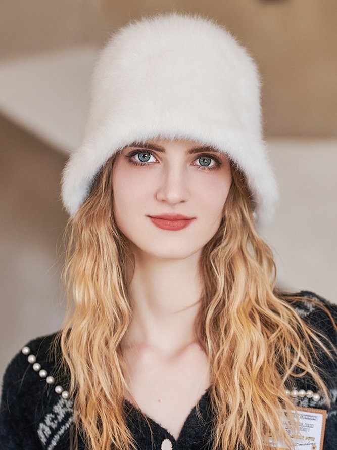 Women Casual Warm Faux Fur Bucket Hat