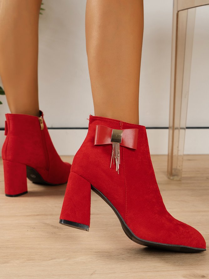 Elegant Bow Metal Tassel Chunky Heel Fashion Boots