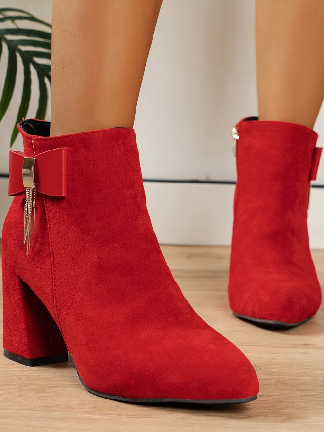 Elegant Bow Metal Tassel Chunky Heel Fashion Boots