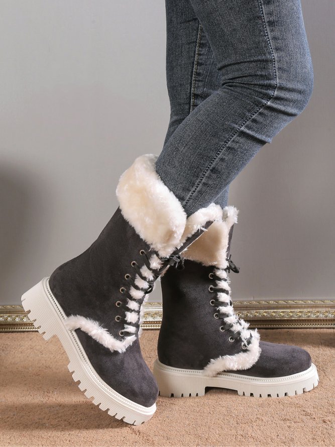 Casual Outdoor Furry Lined Lace-Up Classic Snow Boots