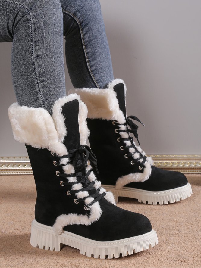 Casual Outdoor Furry Lined Lace-Up Classic Snow Boots