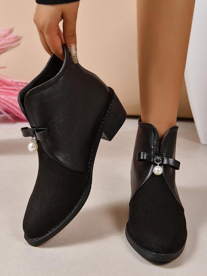 Elegant Bow Imitation Pearl Block Heel Boots