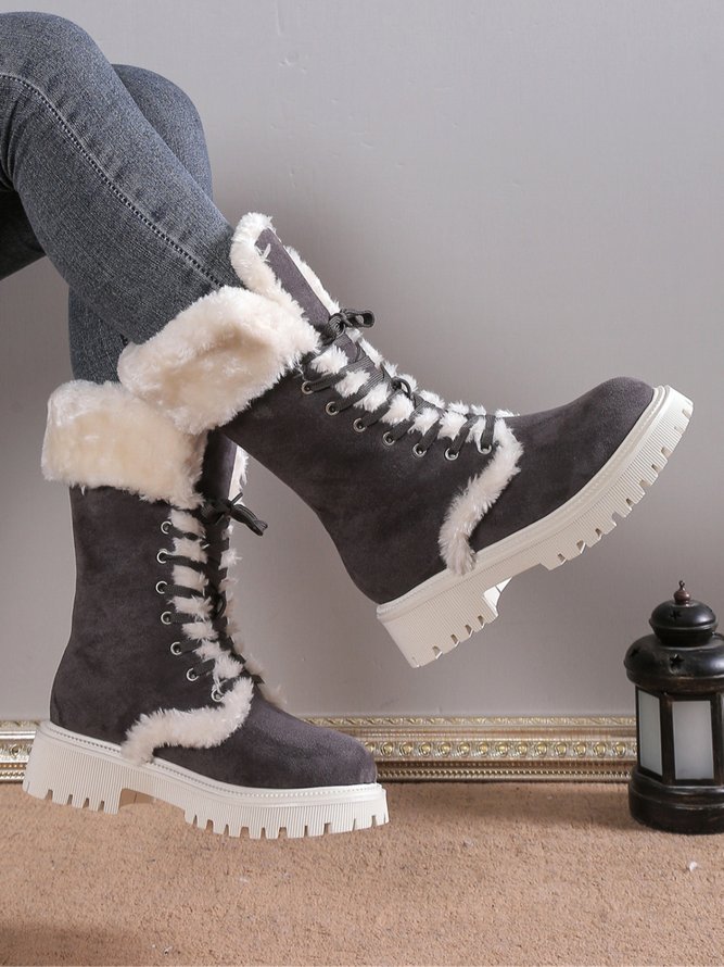 Casual Outdoor Furry Lined Lace-Up Classic Snow Boots