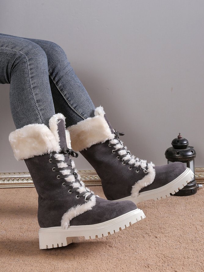 Casual Outdoor Furry Lined Lace-Up Classic Snow Boots