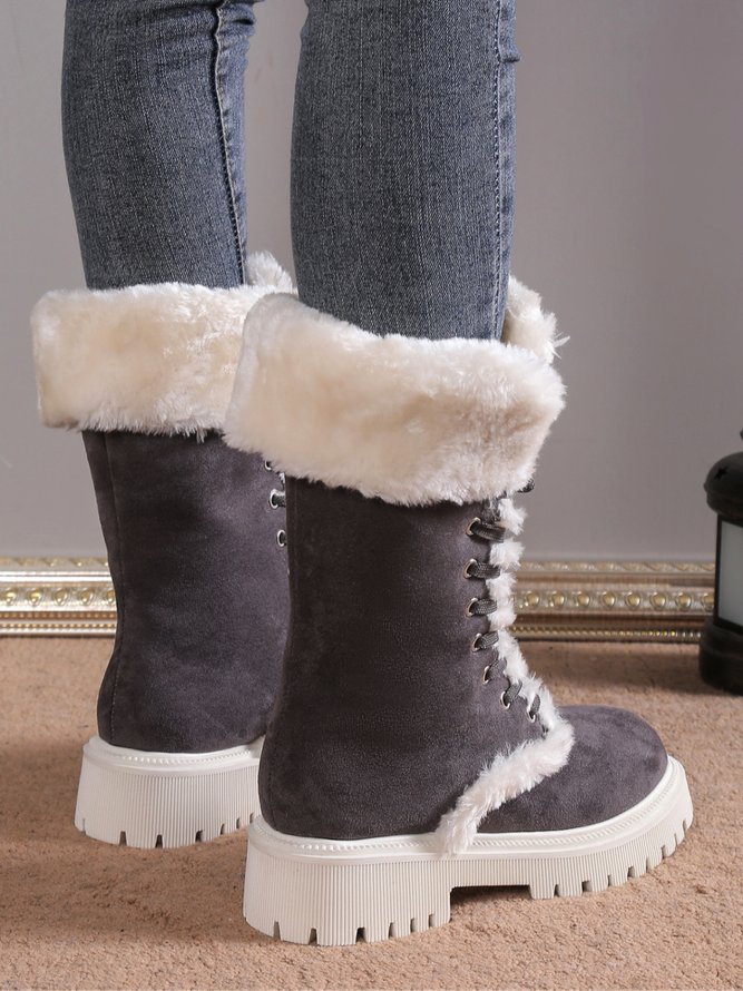 Casual Outdoor Furry Lined Lace-Up Classic Snow Boots