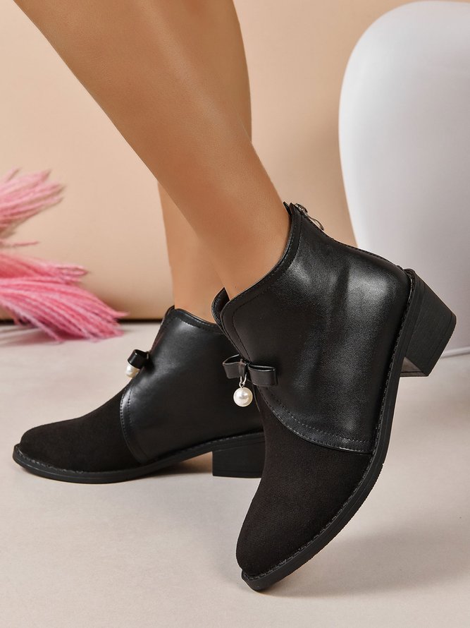 Elegant Bow Imitation Pearl Block Heel Boots