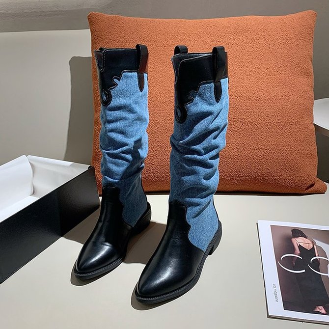 Autumn Casual Denim Color Block Fashion Boots