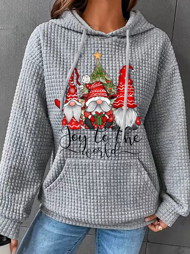 Joy To The World Gnome Christmas Daily Heavyweight Cotton-Blend Simple Long Sleeve Hoodie