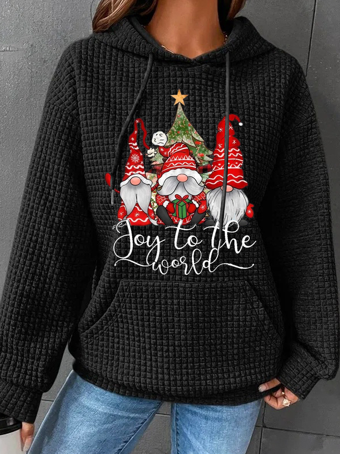 Joy To The World Gnome Christmas Daily Heavyweight Cotton-Blend Simple Long Sleeve Hoodie