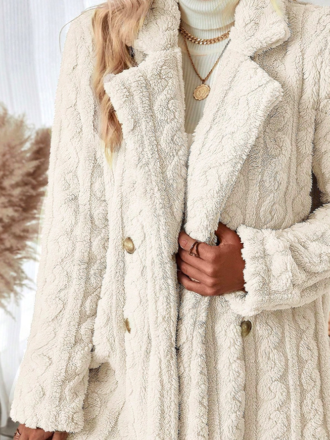 Plus size Fleece Lapel Collar Plain Winter Thicken Loose Casual H-Line Teddy Jacket