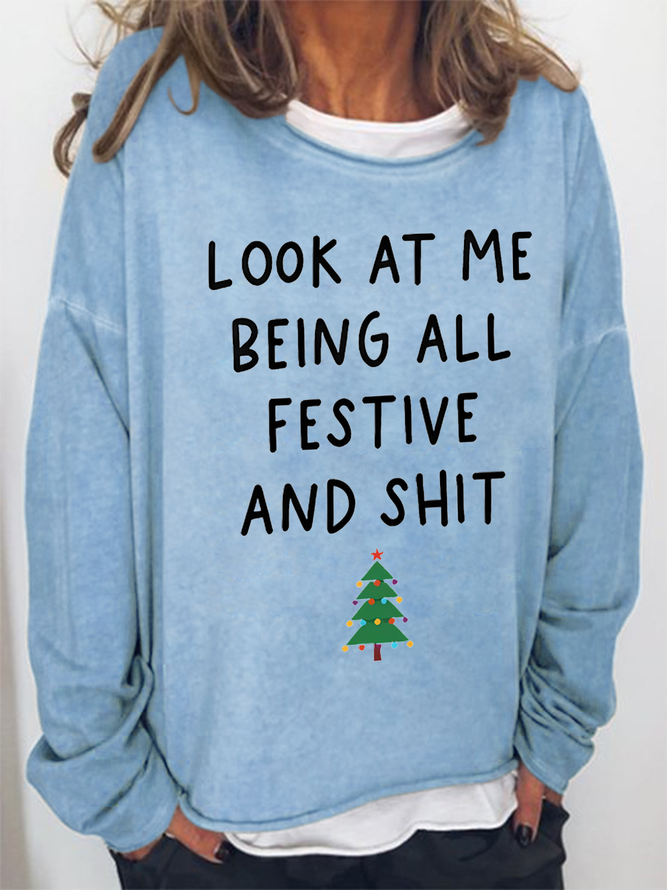 Women's Christmas Casual Crew Neck Cotton-Blend Sweatshirt