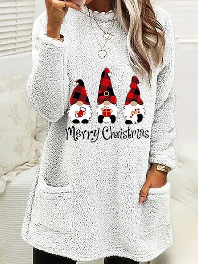 Christmas Fluff/Granular Casual Loose Holiday Crew Neck H-Line Long Sleeve Sweatshirt