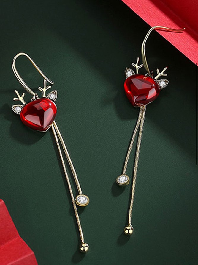 Christmas Elk Antlers Rhinestones Tassels Dangle Earrings