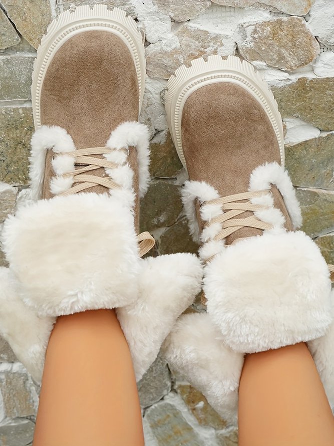 Casual Outdoor Furry Lined Lace-Up Classic Snow Boots