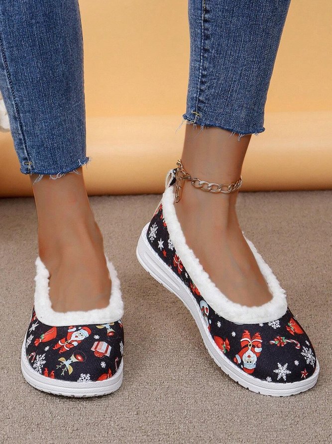 Christmas Santa Claus Warm Fleece-lined Shallow Shoes
