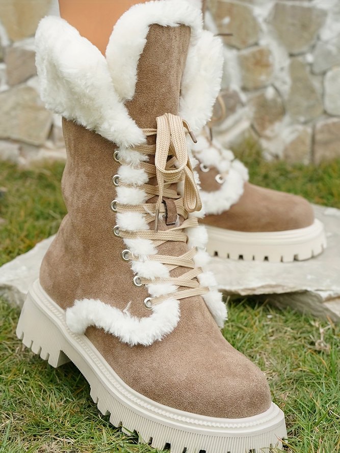 Casual Outdoor Furry Lined Lace-Up Classic Snow Boots