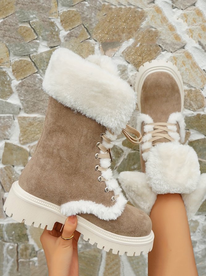 Casual Outdoor Furry Lined Lace-Up Classic Snow Boots