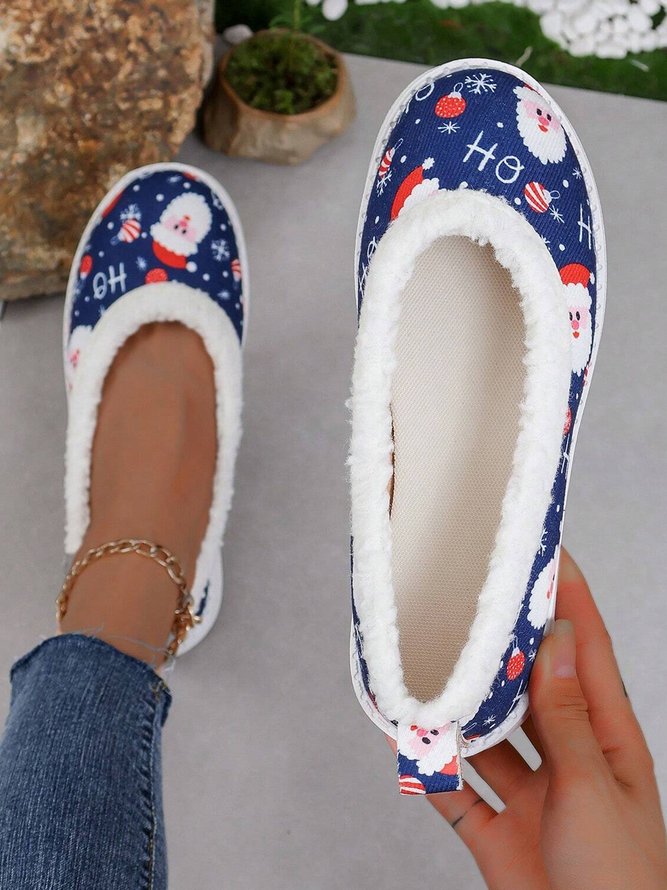 Christmas Santa Claus Warm Fleece-lined Shallow Shoes