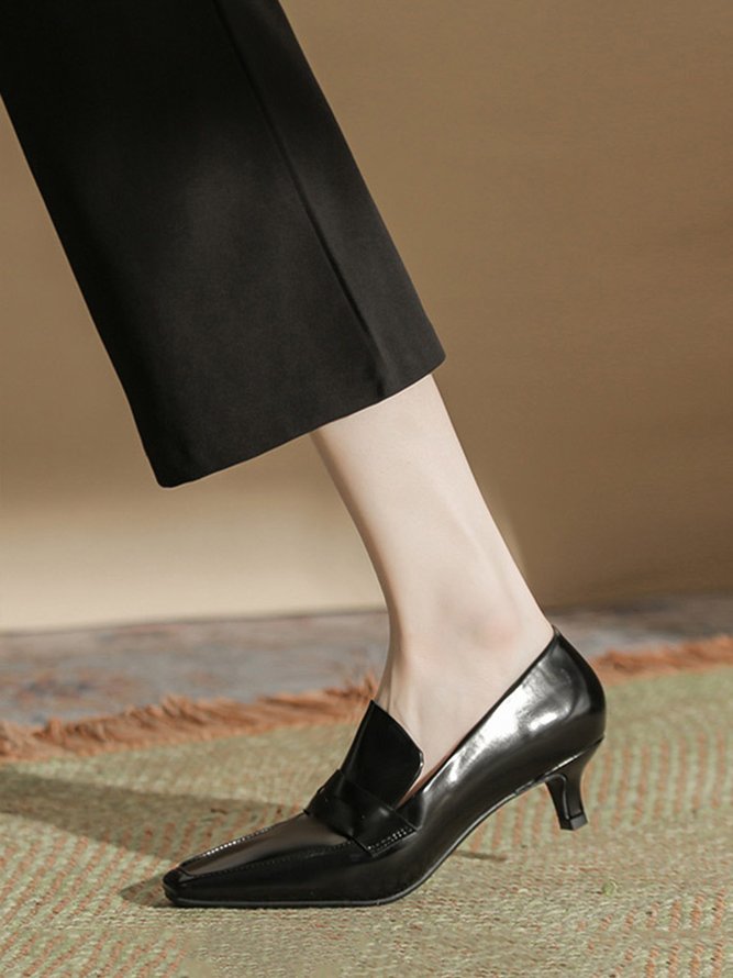 Women Elegant Color Block Patent Leather Block Heel Loafers