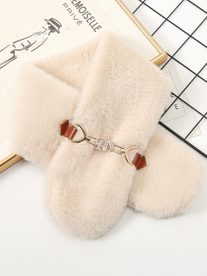 Elegant Rhinestone Buckle Furry Neck Gaiter Warmth Scarf