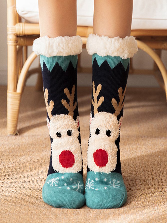 Christmas Cartoon Elk Thicken Non-Slip Floor Socks