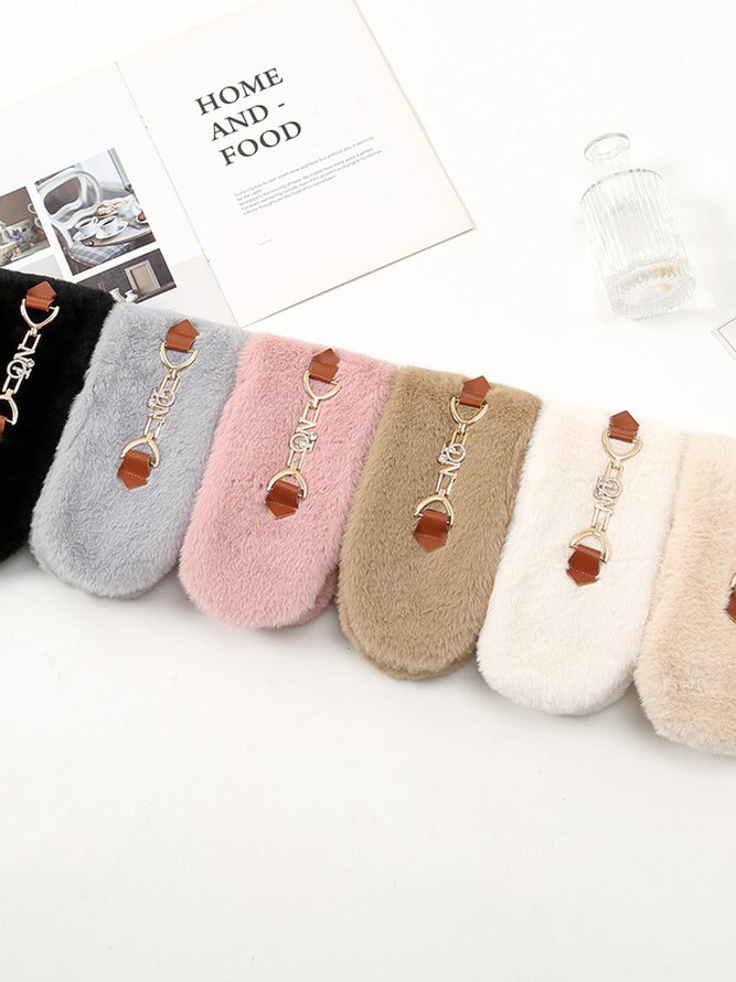 Elegant Rhinestone Buckle Furry Neck Gaiter Warmth Scarf