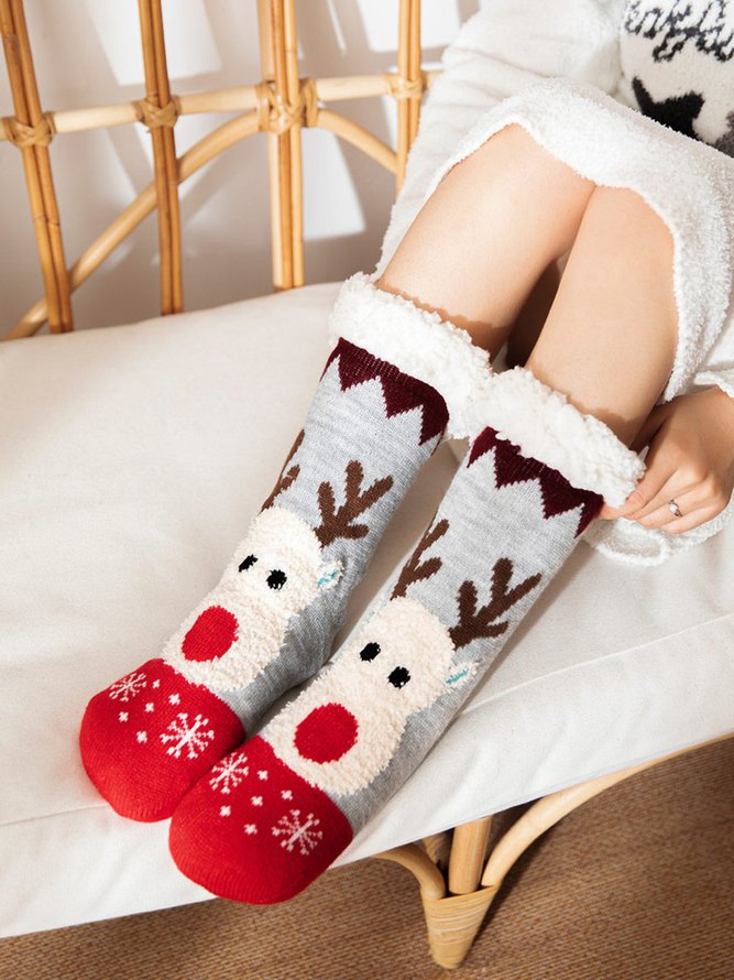 Christmas Cartoon Elk Thicken Non-Slip Floor Socks