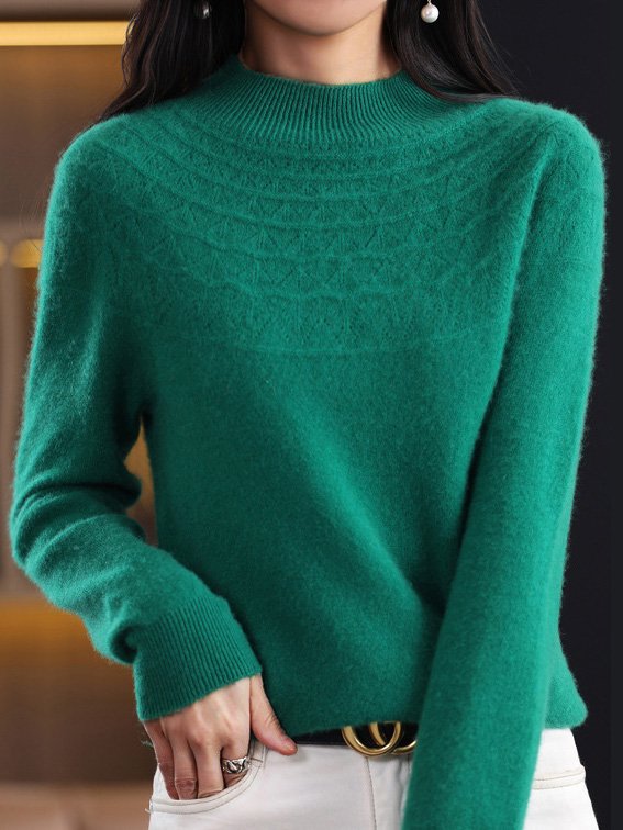 Casual Plain Half Turtleneck Yarn/Wool Yarn Sweater