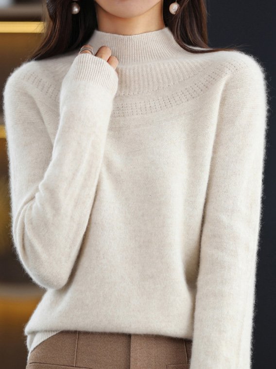 Plain Half Turtleneck Casual Yarn/Wool Yarn Sweater