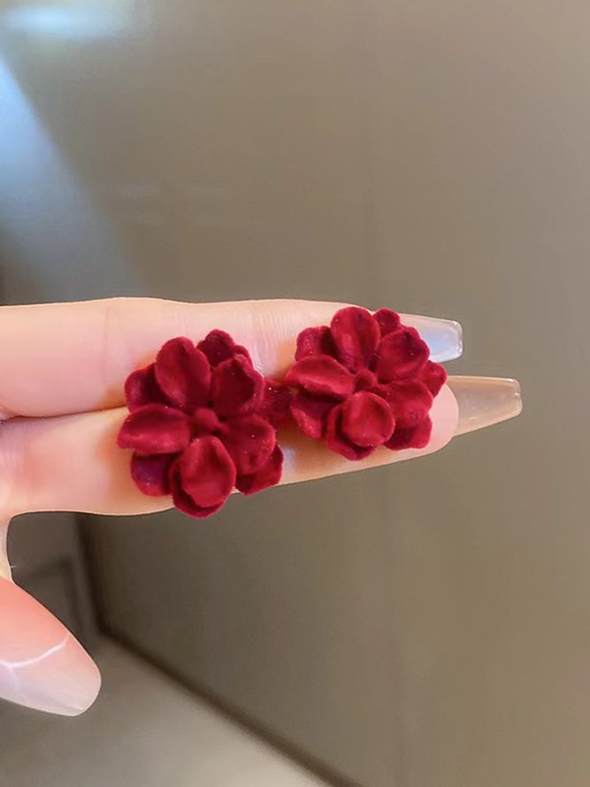 Christmas Elegant Flocked Flower Stud Earrings