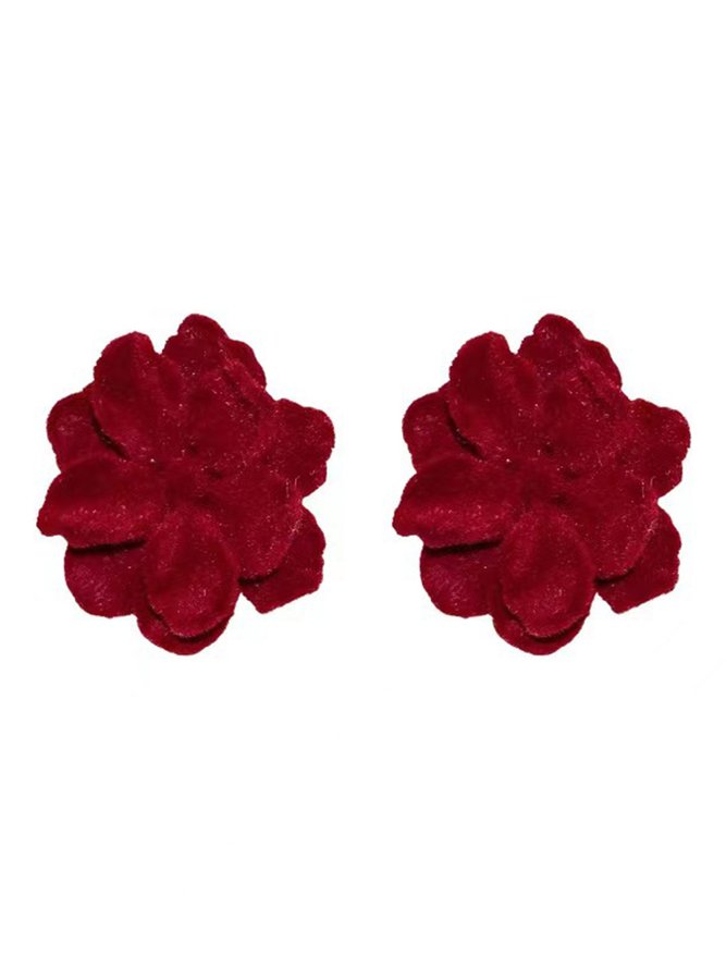 Christmas Elegant Flocked Flower Stud Earrings