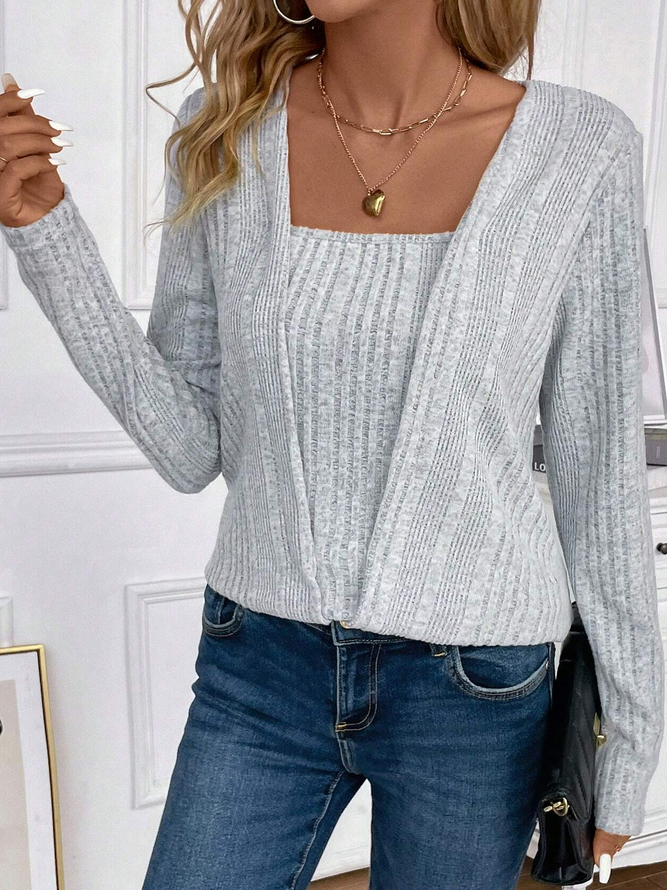 Casual Loose Square Neck Knitted Shirt