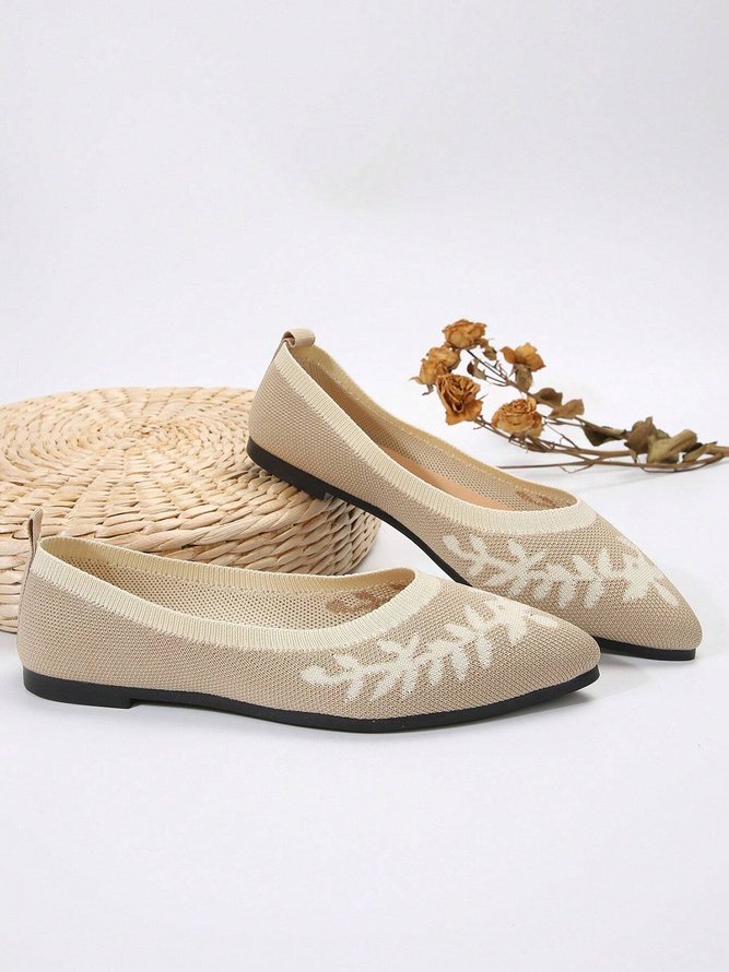 Women Color Block Plant Comfy Insole Mesh Fabric Shallow Shoes