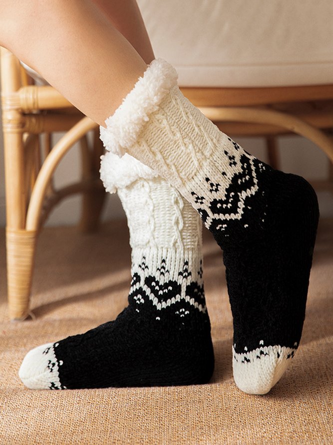 1pair Christmas Color Block Sports Knitted Thicken Floor Socks