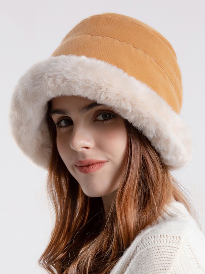 Women Outdoor Thicken Furry Bucket Hat