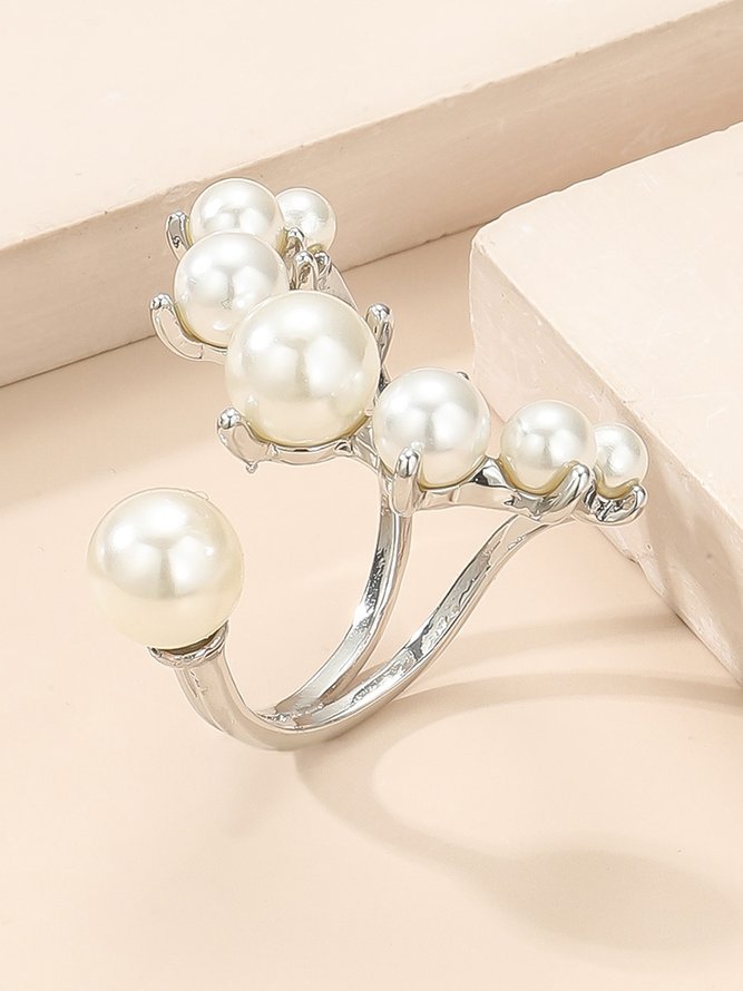 Elegant Imitation Pearl Geometric Adjustable Ring
