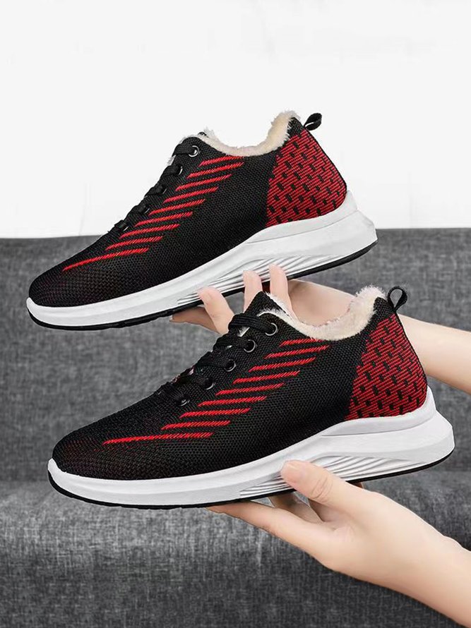 Women Warm Lined Mesh Fabric Lace-Up Sneakers