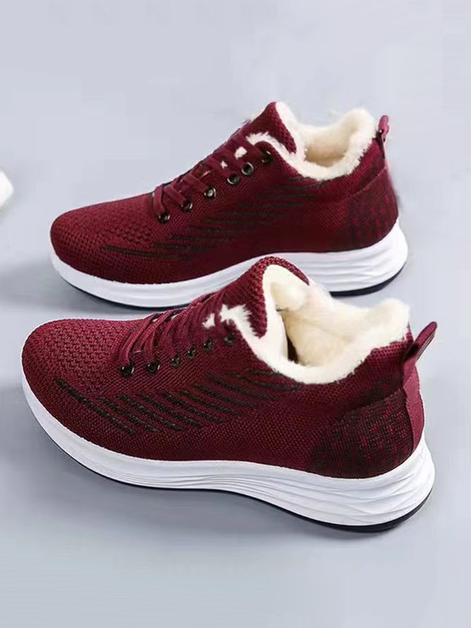 Women Warm Lined Mesh Fabric Lace-Up Sneakers