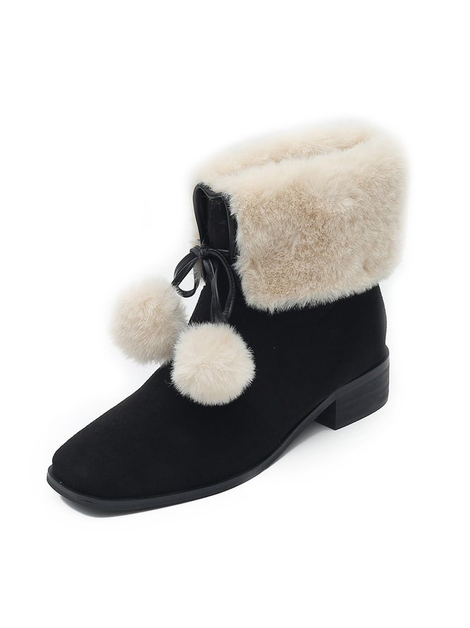 Casual Fuzzy Ball Square Toe Furry Snow Boots