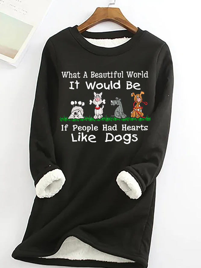 Women's Love Dogs Cotton-Blend Winter Fleece Casual Crew Neck H-Line Long Sleeve Sweatshirt