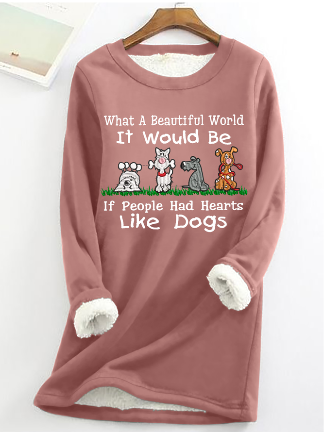 Women's Love Dogs Cotton-Blend Winter Fleece Casual Crew Neck H-Line Long Sleeve Sweatshirt