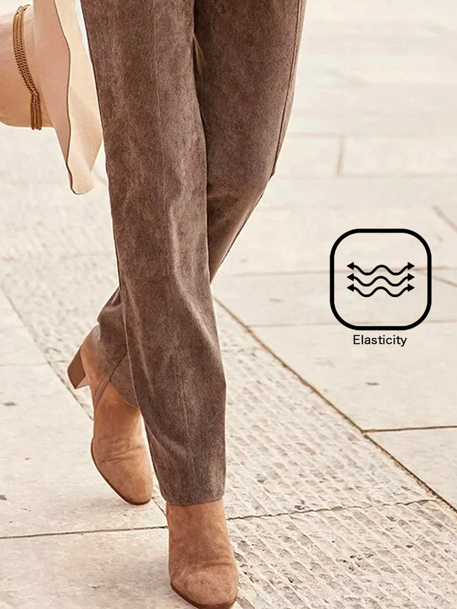 Plus size Casual Plain Suede Pants