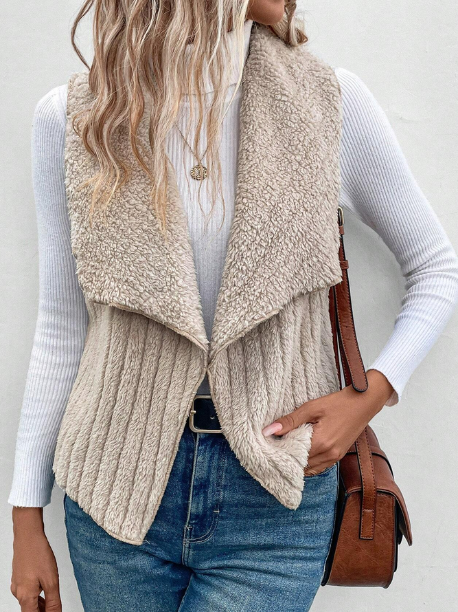 Casual Fluff/Granular Fleece Fabric Lapel Collar Thicken Plain Sleeveless Vest