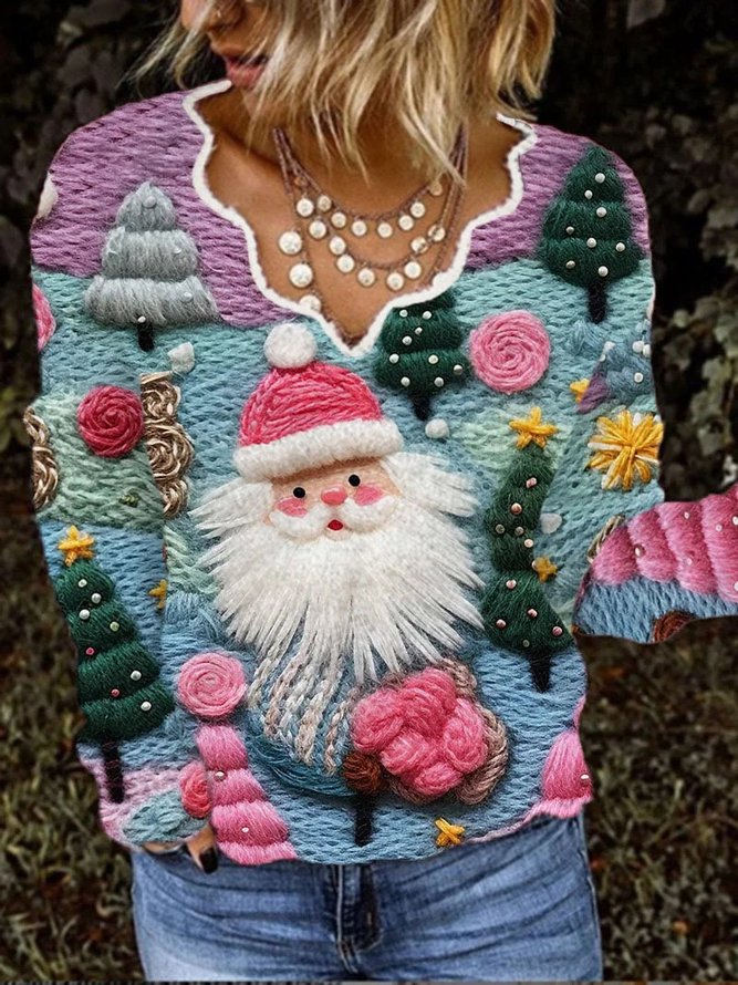 Christmas 3D Print Casual Loose Holiday H-Line Long Sleeve Sweatshirt