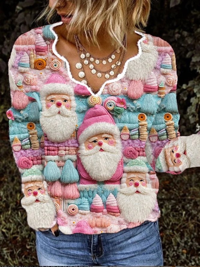 Christmas 3D Print Casual Loose Holiday H-Line Long Sleeve Sweatshirt
