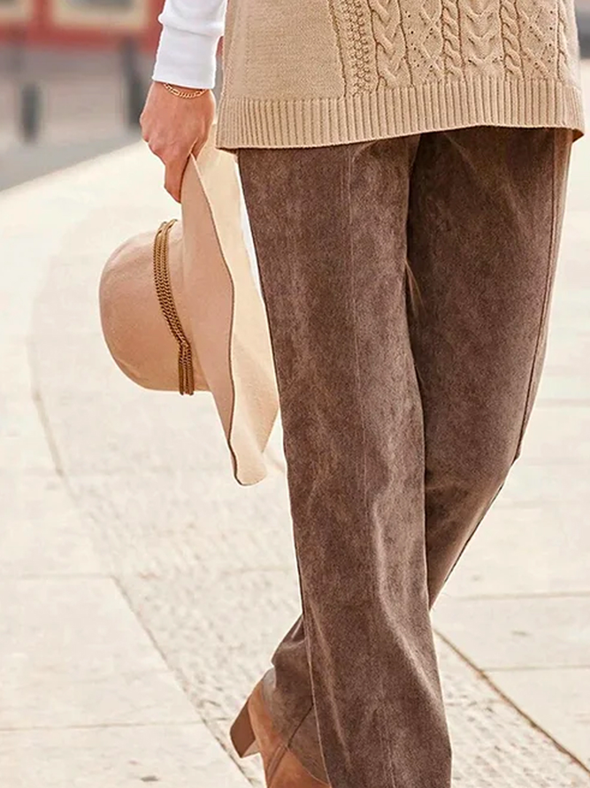 Plus size Casual Plain Suede Pants