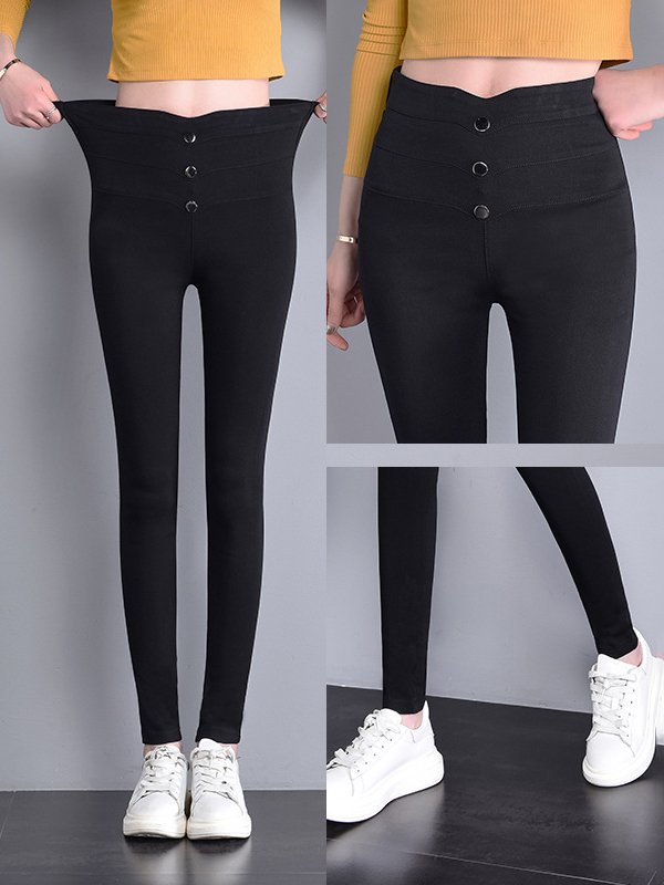 Buckle Corduroy Casual Plain Pants