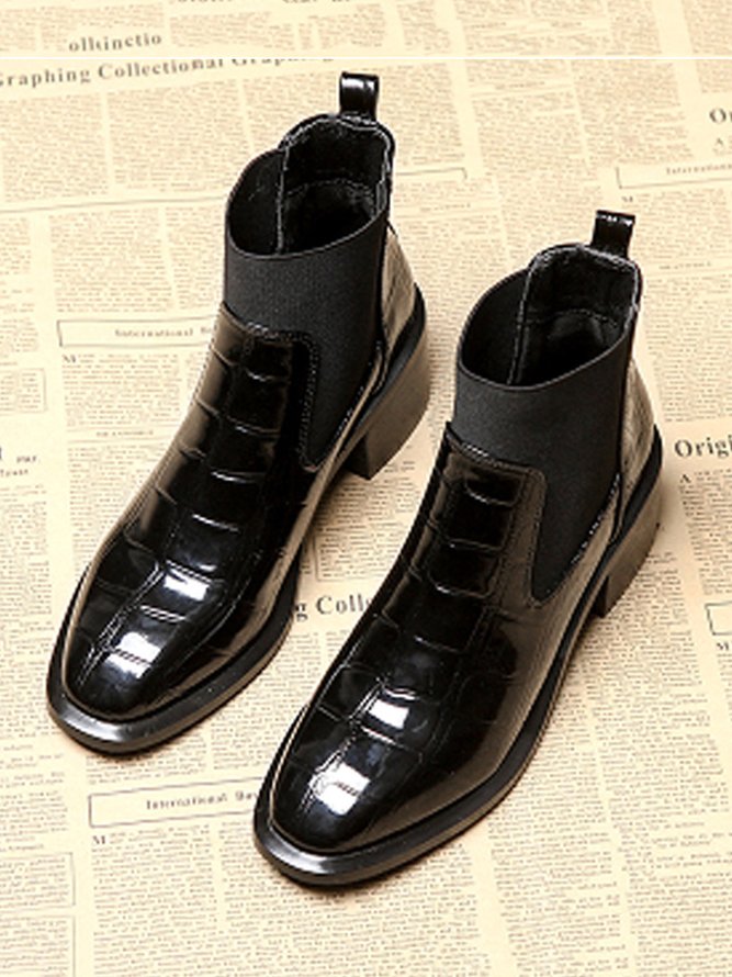 Croc-embossed Patent Leather Paneled Slip On Boots